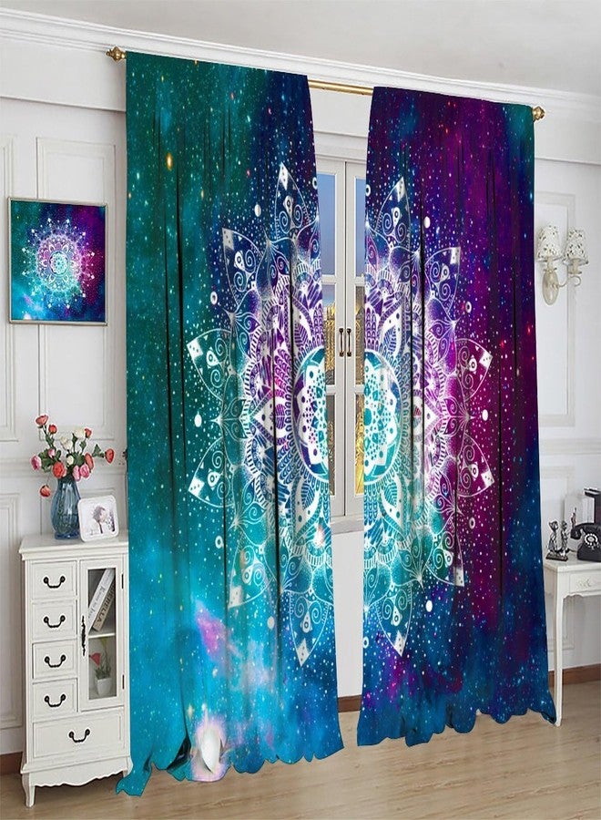 AAVEUP Hippie Curtains for Kitchen Bohemian Mandala Galaxy Space Indian Medallion Trippy Aesthetic Purple Blue Window Treatments for Girls Bedroom Living Room 42x45in（No Blackout） - Image 4